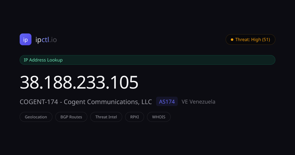 38.188.233.105 - Cogent Communications (AS174) IP Info | ipctl.io